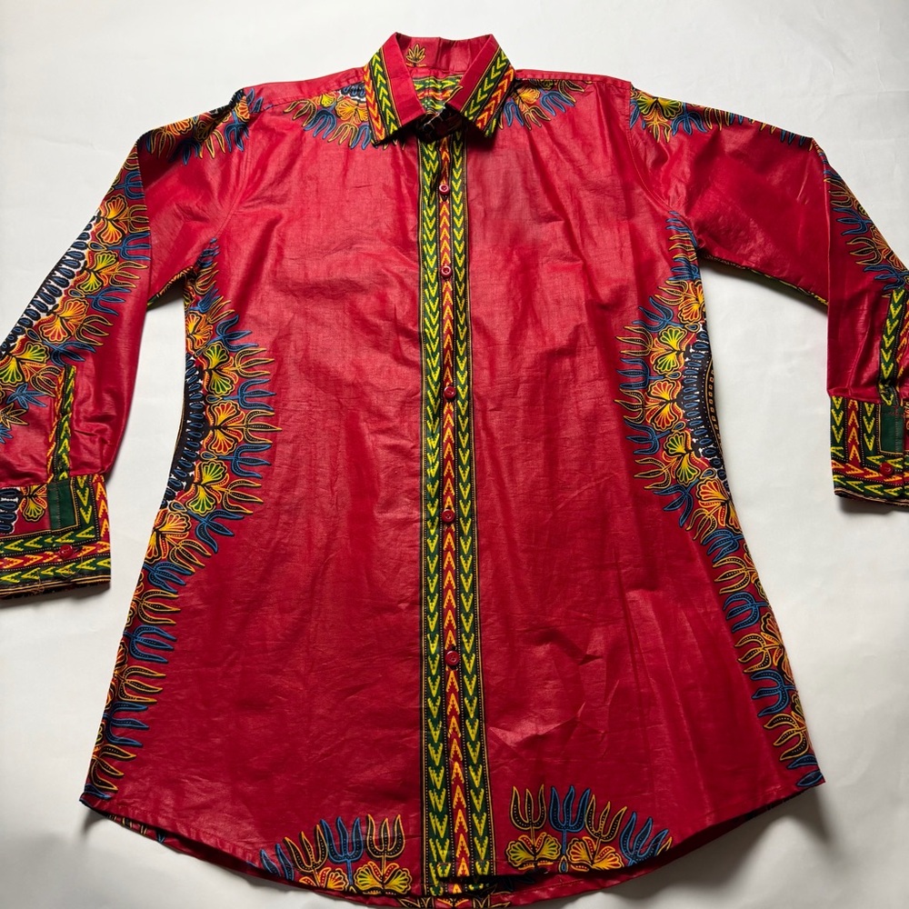 Vibrant Red Multicolor Patterned Long Sleeve Dres… - image 6